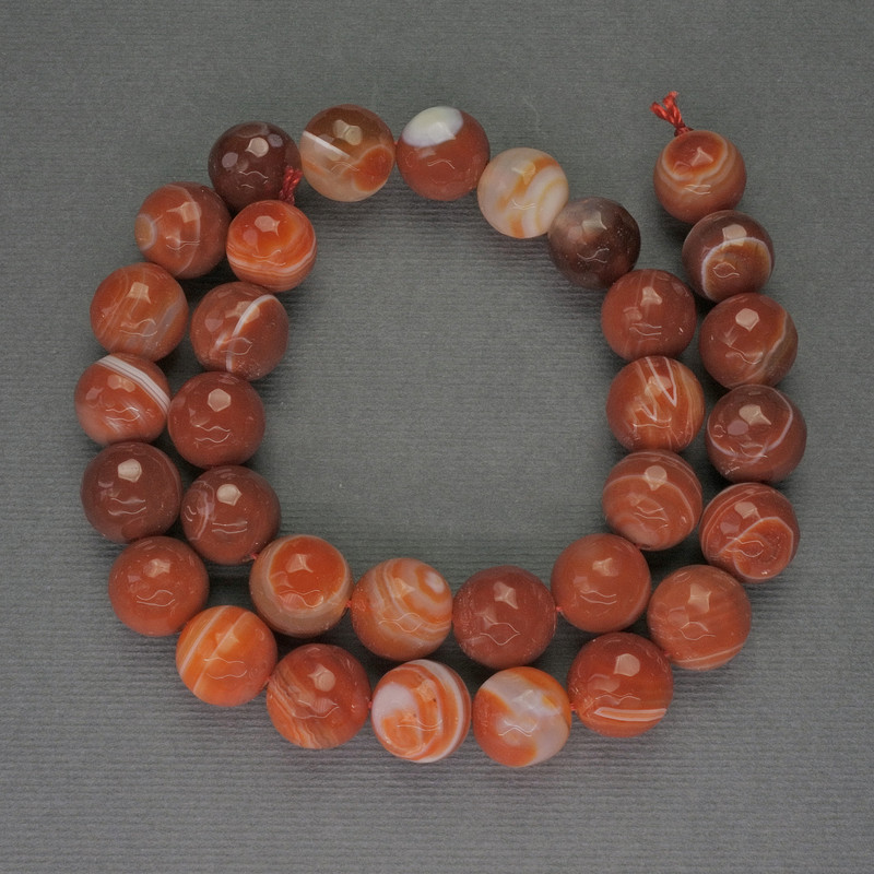 Natural Sardonyx Stone Beads, Faceted Round, Diameter 12mm+-, Length 37cm+