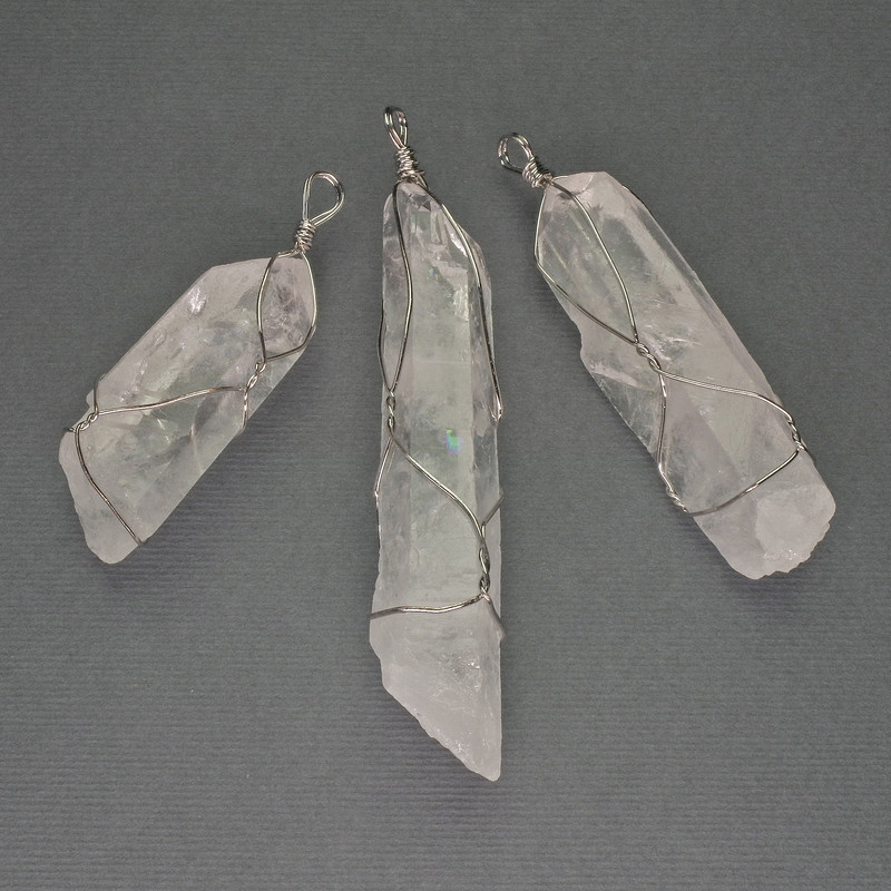 Pendant Rock Crystal Wire-Wrapped, 65x55x18mm+- Assorted Size