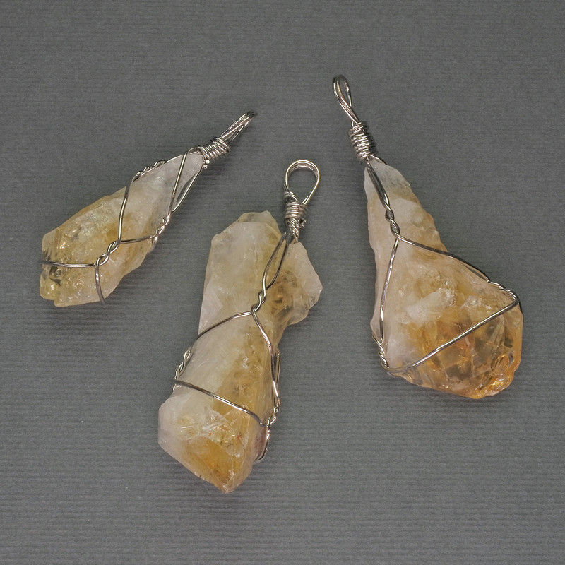 Raw Citrine Pendant in Wire Wrap, 60x40x18mm+- Assorted Size