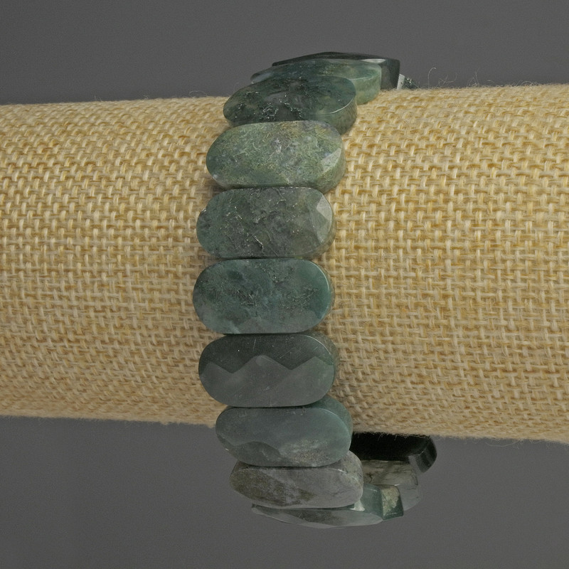 Bracelet Moss Agate Faceted Link, 204x10mm+-, Length 18cm+- Stretch