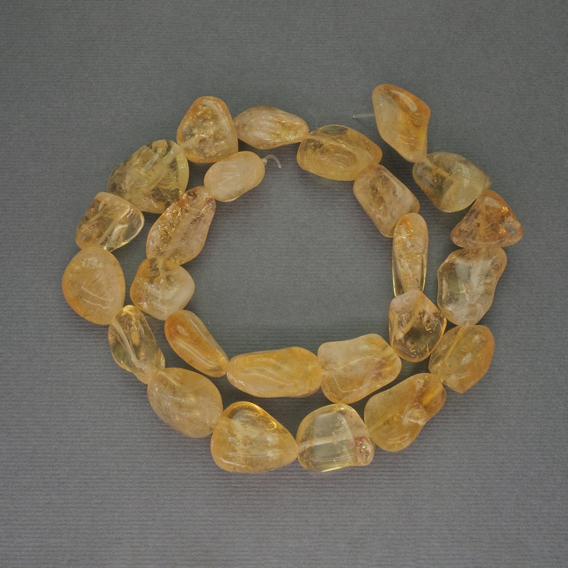 Citrine Beads Tumbled, Diameter 14-18x13-17mm+- on Fishing Line, Length 38cm+