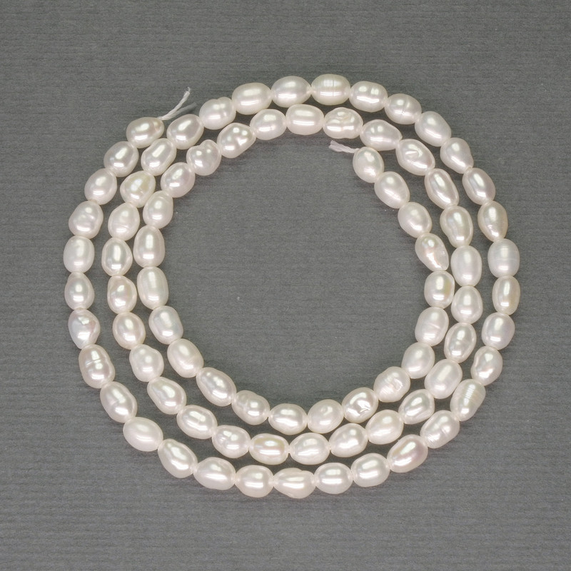 River White Pearls on a Thread, Diameter 4-4.5x4mm+ on a Thread, Length 37cm+