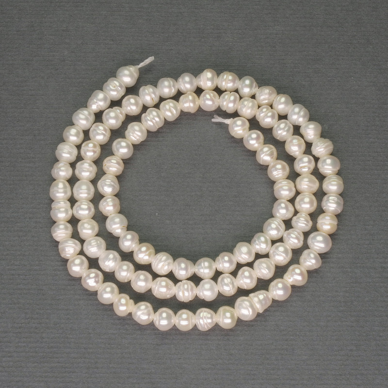 River White Pearls on a Thread, Diameter 4x3.5mm+ on a Thread, Length 36cm+