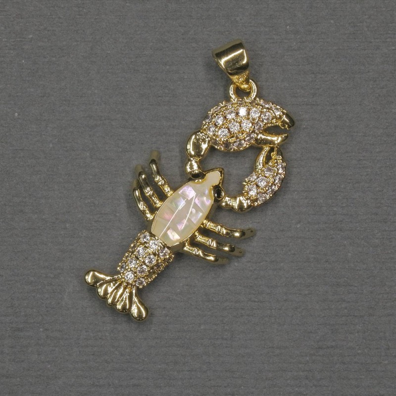 Cancer Zodiac Pendant with Haliotis Insert 30x15x4mm+- Gold-Tone Metal