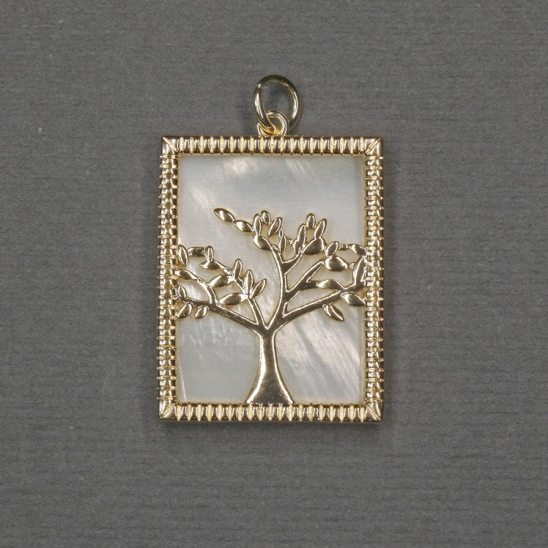 Tree Pendant with Mother-of-Pearl Insert 18x23x25mm+- Gold-Tone Metal