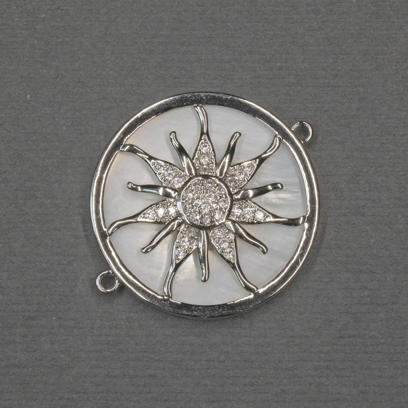 Sun Connector with Natural Mother-of-Pearl 25x30x3mm+/- Silver-Tone Metal