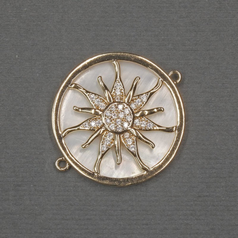 Sun Connector with Natural Mother-of-Pearl 25x30x3mm+/- Gold-Tone Metal