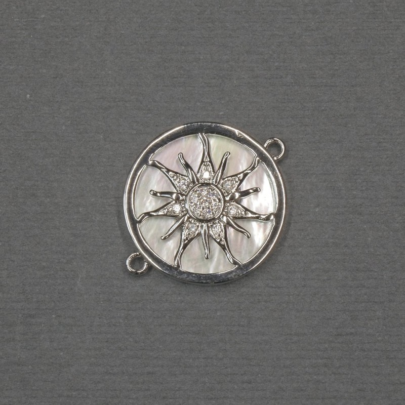 Sun Connector with Natural Mother-of-Pearl 18x22x3mm+/- Silver-Tone Metal