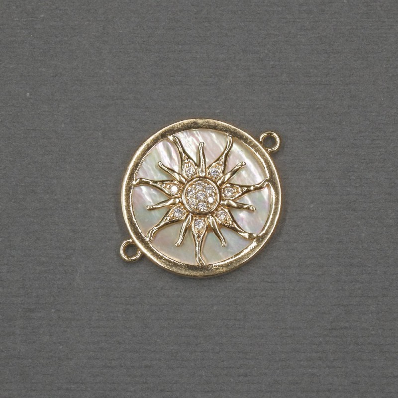 Sun Connector with Natural Mother-of-Pearl 18x22x3mm+/- Gold-Tone Metal