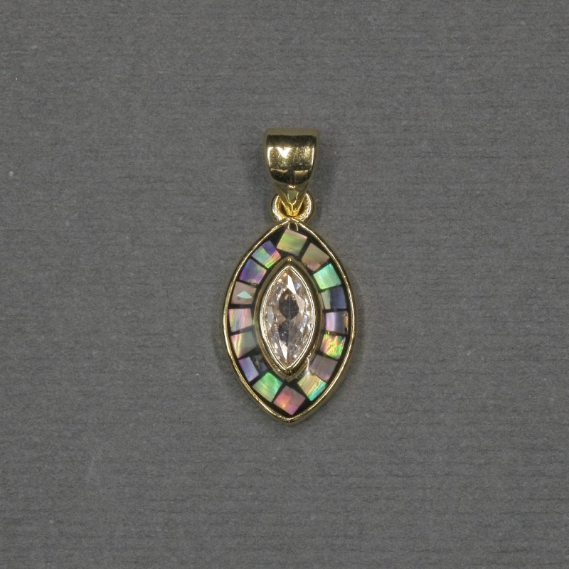Pendant with Haliotis (Abalone) Insert 9x15x17x2mm+- Gold-Tone Metal