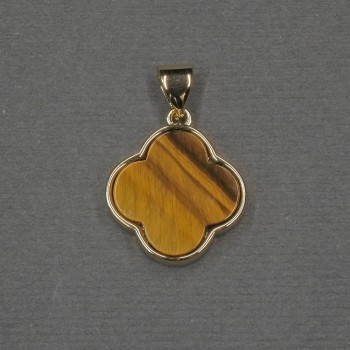 Clover Pendant with Tiger's Eye Inlay 16x18x4mm+/- Gold-Tone Metal
