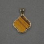 Clover Pendant with Tiger's Eye Inlay 16x18x4mm+/- Gold-Tone Metal