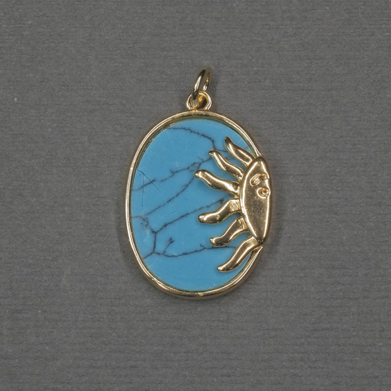 Sun Pendant with Turquoise (Pressed) Inlay 17x20x24x3mm+/- Gold-Tone Metal