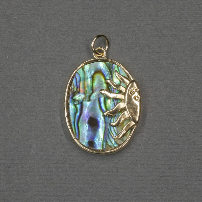 Sun Pendant with Abalone Shell Inlay 17x20x24x3mm+/- Gold-Tone Metal