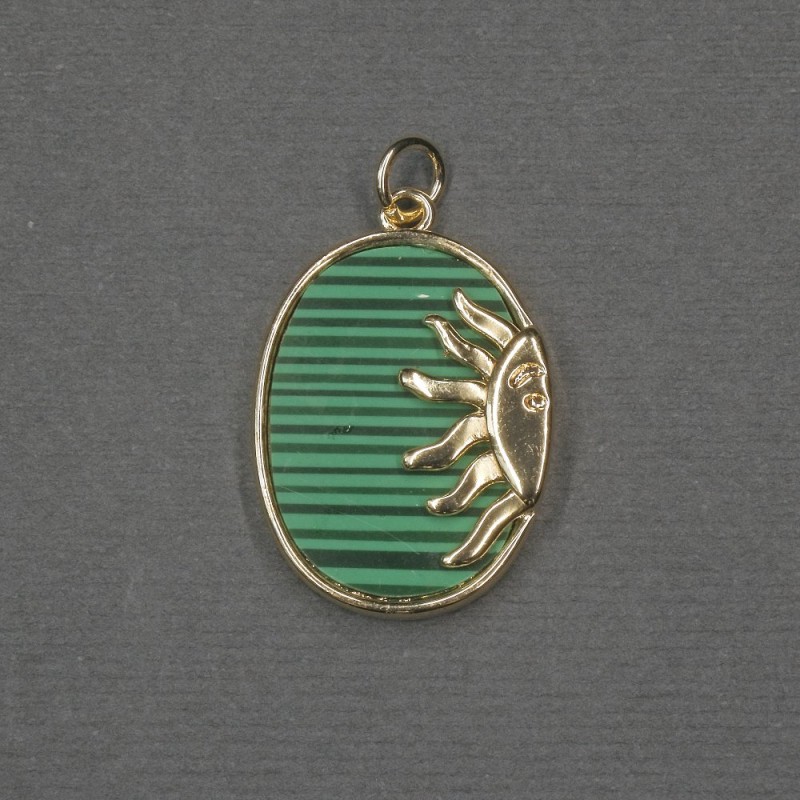 Sun Pendant with Malachite (Pressed) Inlay 17x20x24x3mm+/- Gold-Tone Metal