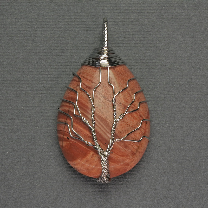 Red Jasper Teardrop Pendant 24x35x48mm+/- in Silver-Tone Wire Wrap