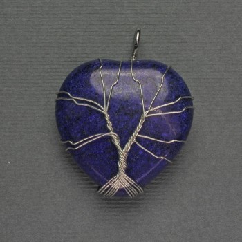 Heart Pendant Lapis Lazuli 31x31x38mm+- in silver-tone wire wrap