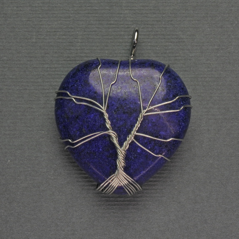 Heart Pendant Lapis Lazuli 31x31x38mm+- in silver-tone wire wrap