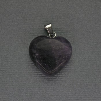 Amethyst Heart Pendant 20x20x25mm+-, Silver-Tone Metal