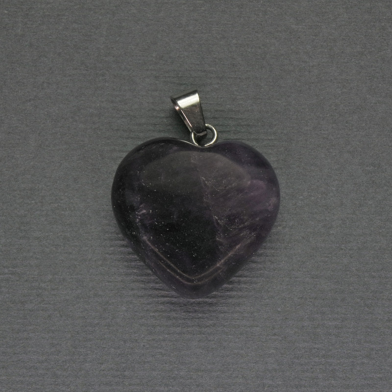 Amethyst Heart Pendant 20x20x25mm+-, Silver-Tone Metal