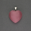 Pink Cat's Eye Heart Pendant 20x20x25mm+-, Silver-Tone Metal