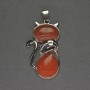 Red Jasper Cat Pendant 25x51mm+/- Silver-Tone Metal