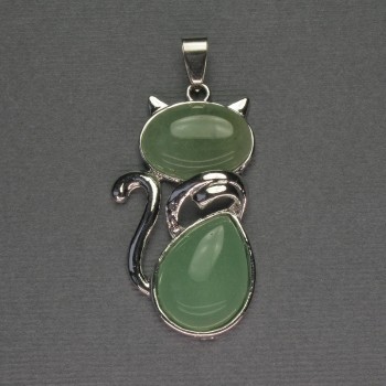 Cat Pendant Jade 25x51mm+- silver-tone metal