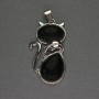 Agate Cat Pendant 25x51mm+-, Silver-Tone Metal