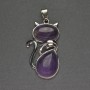 Amethyst Cat Pendant 25x51mm+-, Silver-Tone Metal
