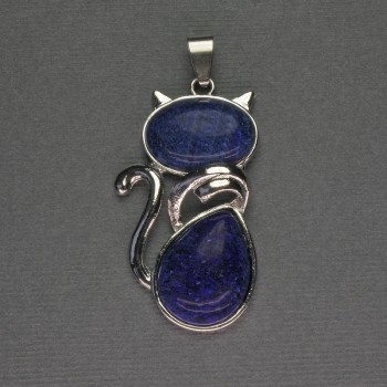 Cat Pendant Lapis Lazuli 25x51mm+- silver-tone metal