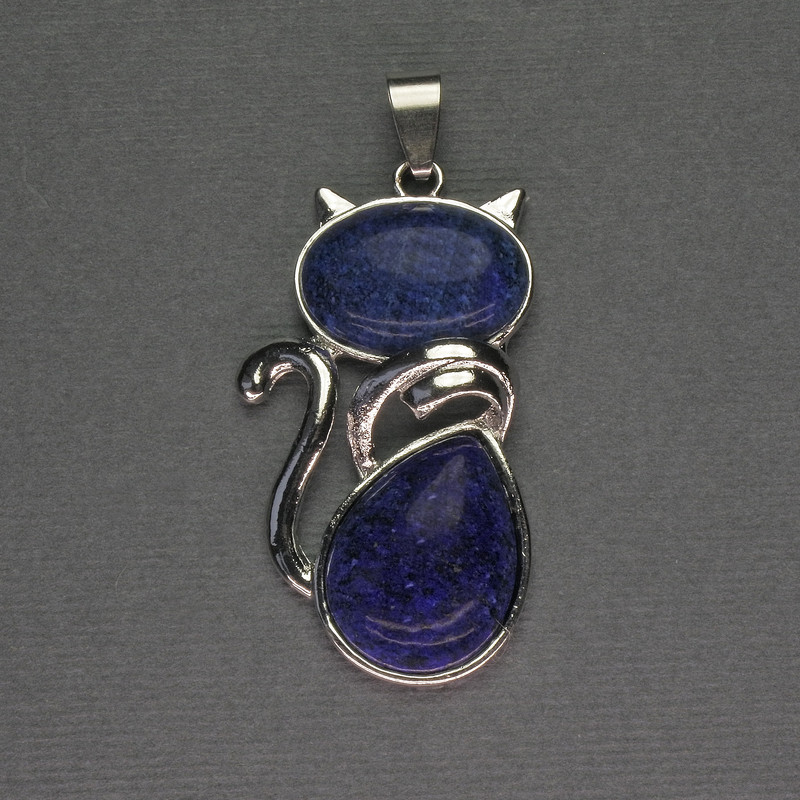 Cat Pendant Lapis Lazuli 25x51mm+- silver-tone metal