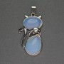 Moonstone Cat Pendant 25x51mm+-, Silver-Tone Metal