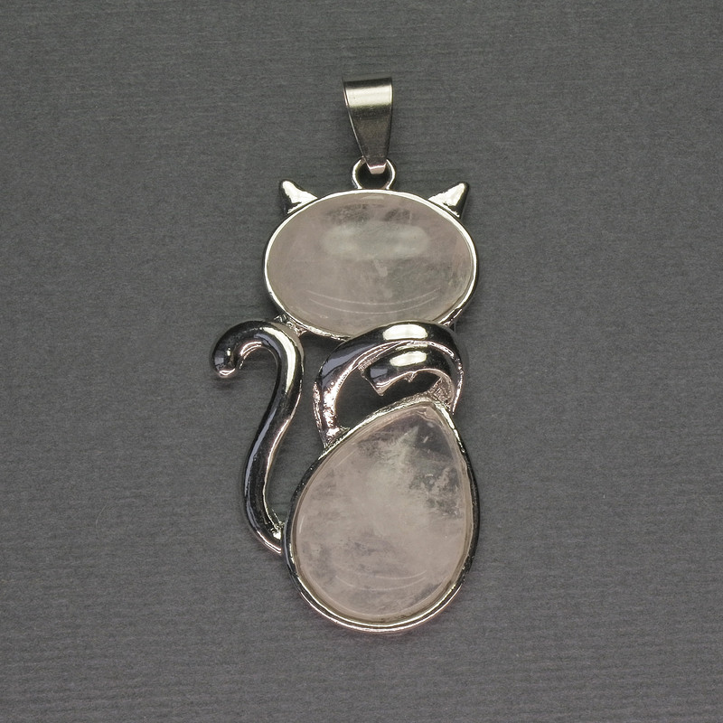 Cat Pendant Rock Crystal 25x51mm+- silver-tone metal