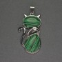Malachite Cat Pendant 25x51mm+-, Silver-Tone Metal