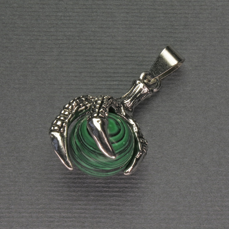 Malachite Paw with Ball Pendant 18x37mm+-, Silver-Tone Metal