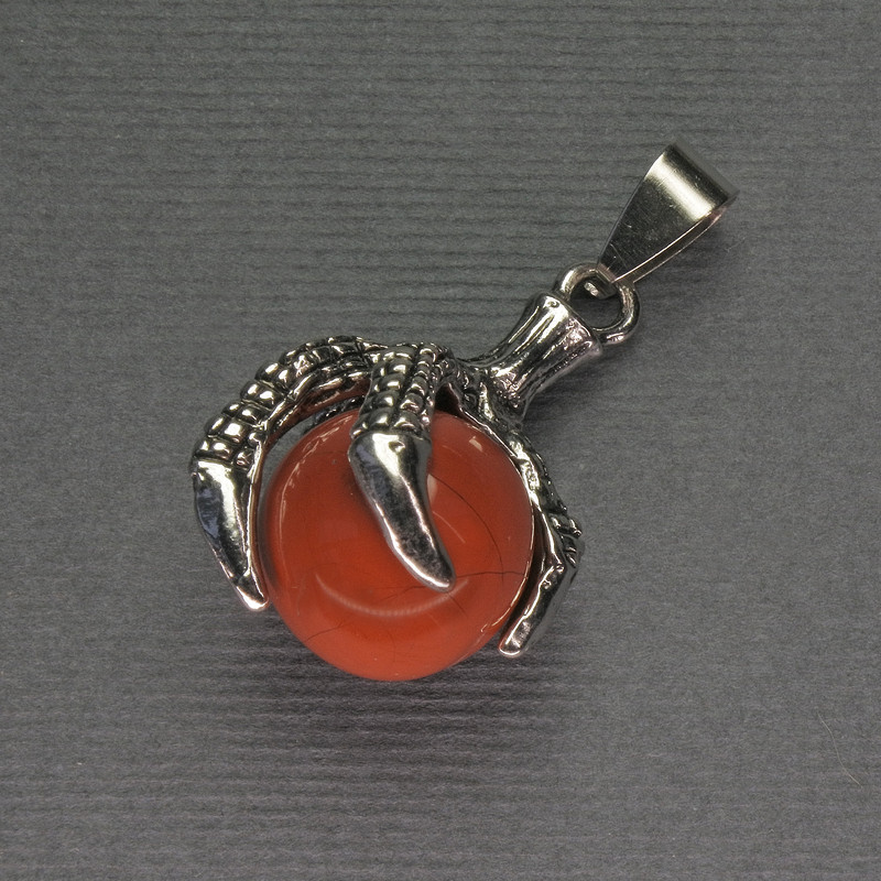 Red Jasper Paw with Ball Pendant 18x37mm+/- Silver-Tone Metal