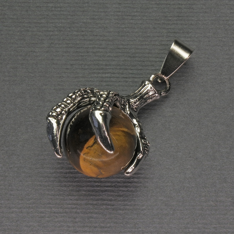 Tiger's Eye Pendant Paw with Ball 18x37mm+- silver-tone metal