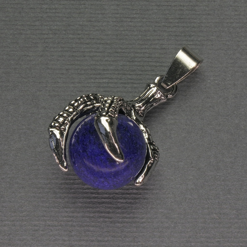 Lapis Lazuli Paw with Ball Pendant 18x37mm+/- Silver-Tone Metal