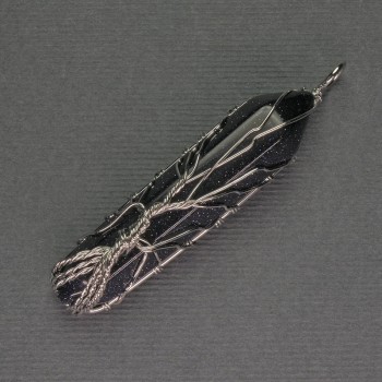 Aventurine «Cairo Night» Hexagon Crystal Pendant 12x50x57mm+/- in Silver-Tone Wire Wrap