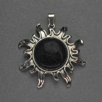 Aventurine “Cairo Night” Sun Pendant 42mm+-, length 48mm+-, Silver-Tone Metal