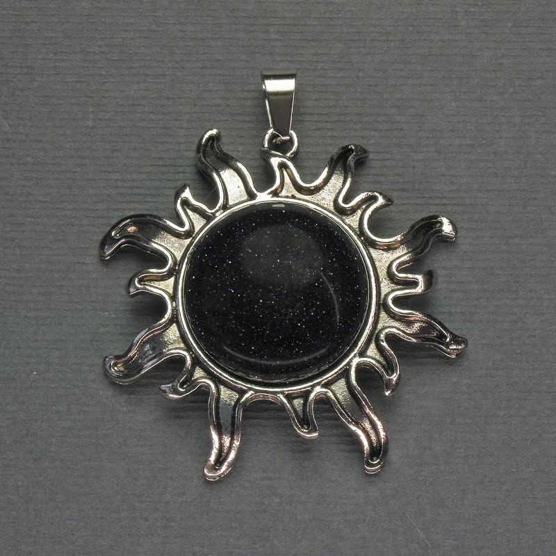 Aventurine “Cairo Night” Sun Pendant 42mm+-, length 48mm+-, Silver-Tone Metal