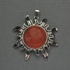 Sun Pendant Red Jasper 42mm+-, length 48mm+- silver-tone metal