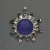 Lapis Lazuli Sun Pendant 42mm+/-, Length 48mm+/-, Silver-Tone Metal