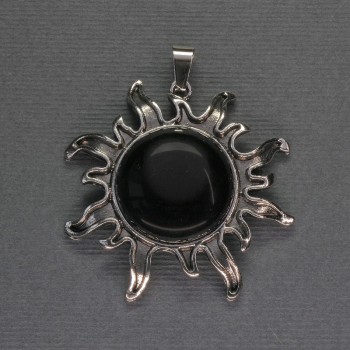 Agate Sun Pendant 42mm+-, length 48mm+-, Silver-Tone Metal