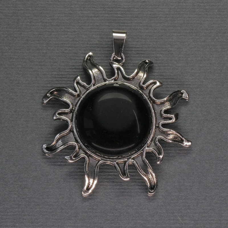 Agate Sun Pendant 42mm+-, length 48mm+-, Silver-Tone Metal