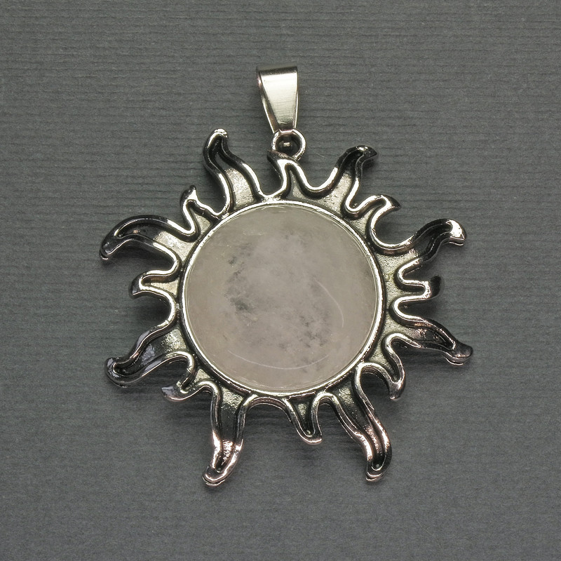 Rock Crystal Sun Pendant 42mm+/-, Length 48mm+/-, Silver-Tone Metal