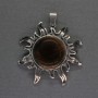 Sun Pendant Tiger's Eye, diameter 42mm+-, length 48mm+- silver-tone metal