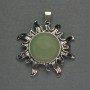 Jade Sun Pendant, Natural Stone, diameter 42mm+-, length 48mm+-, Silver-Tone Metal