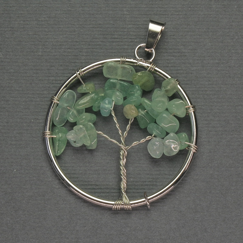 Tree of Life Jade Pendant, Natural Stone, diameter 36mm+-, length 47mm+