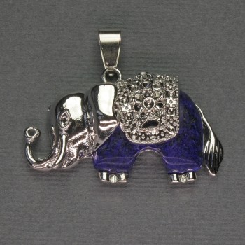 Elephant Pendant Lapis Lazuli 39x34mm+- silver-tone metal